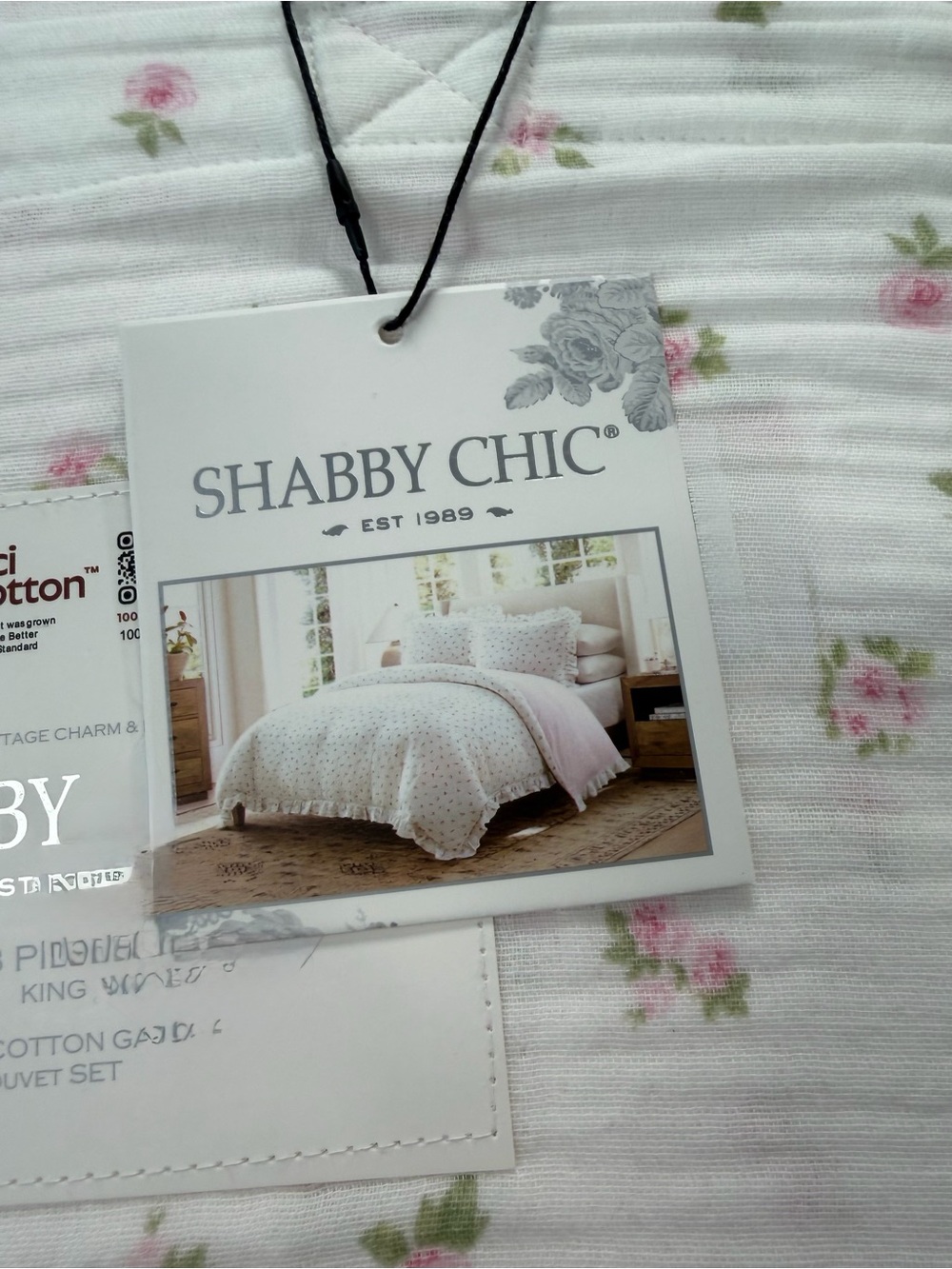 Shabby Chic Pink 3 PC King Gauze Duvet Set Pink Rose with Ruffles ~ Matching Bag - Picture 13 of 16